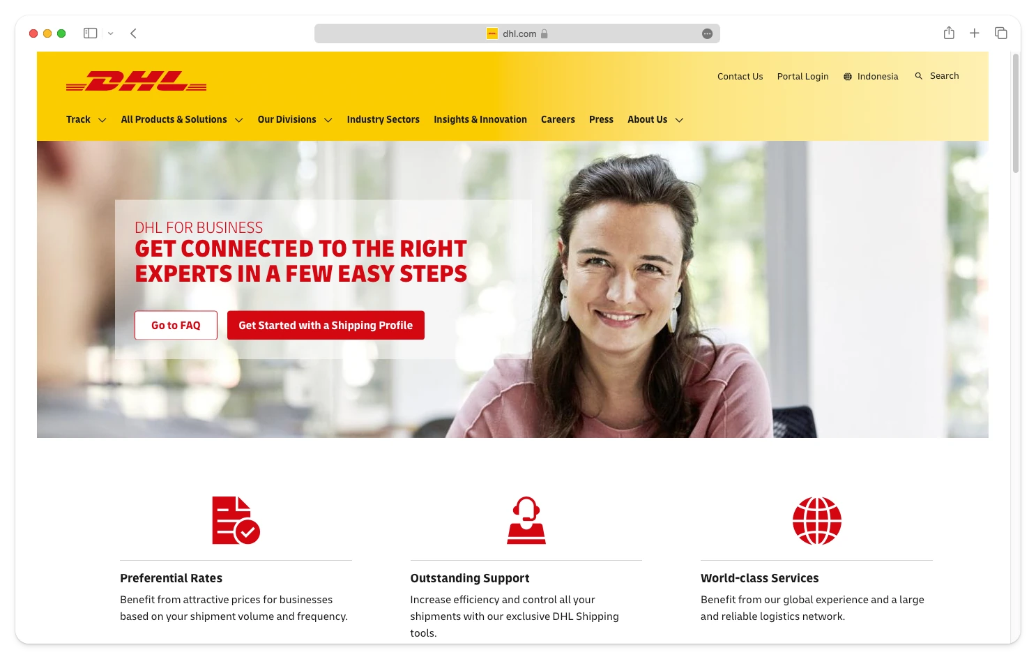 contoh bisnis digital pada website dhl