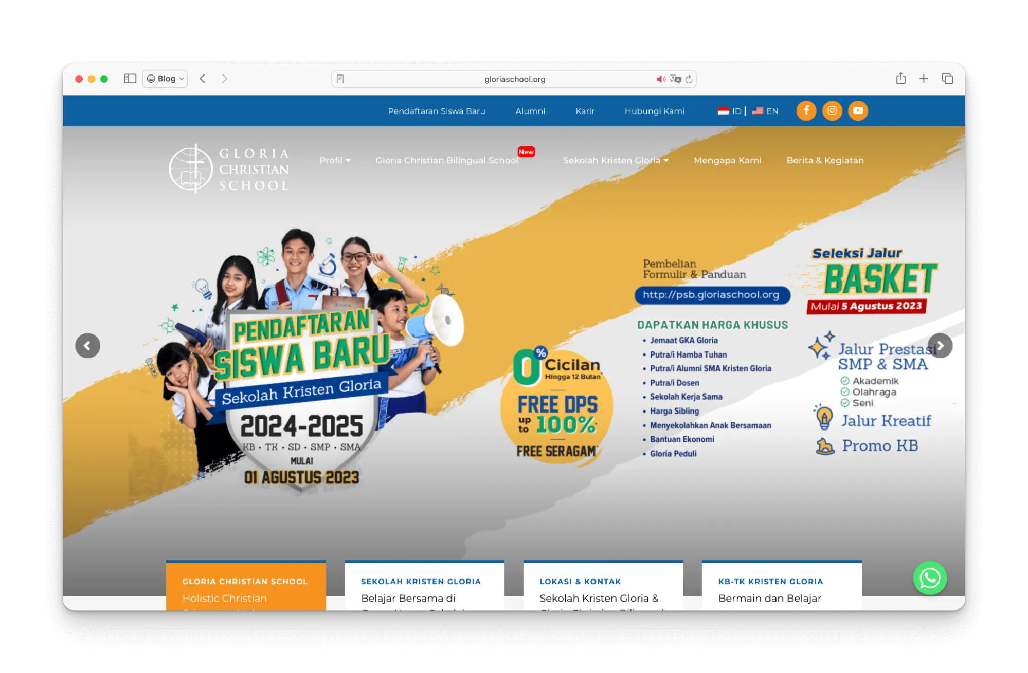 contoh website sekolah gloriaschool