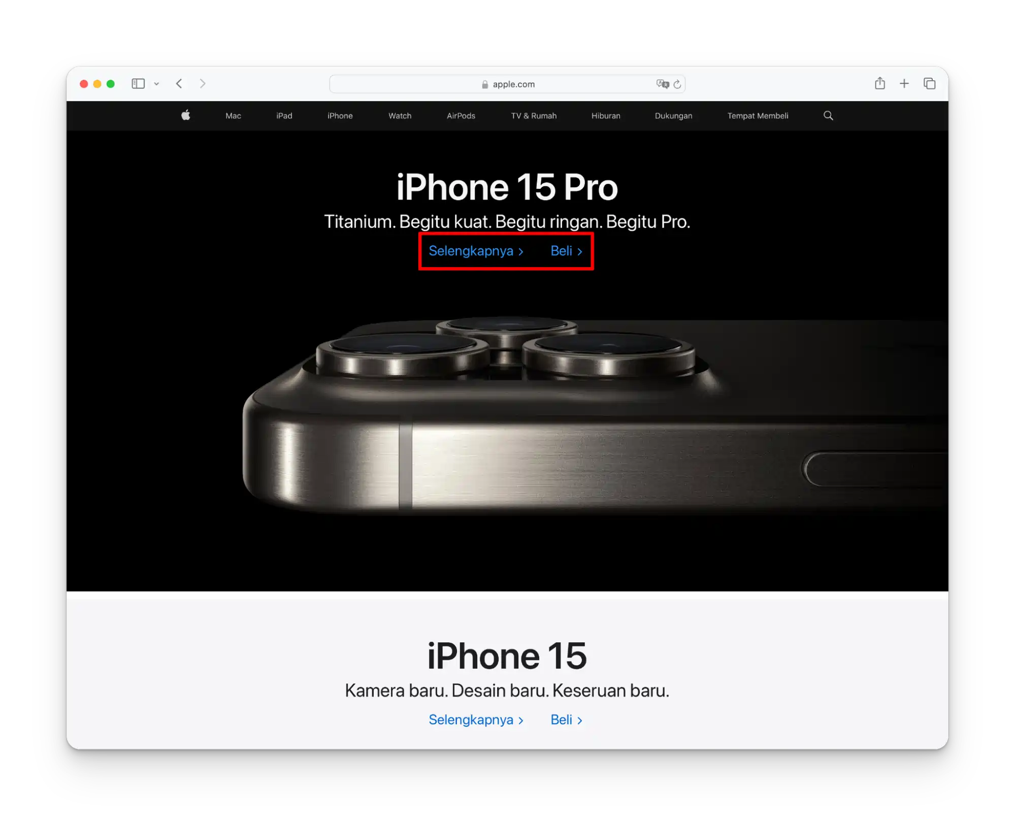 contoh cro di landing page apple