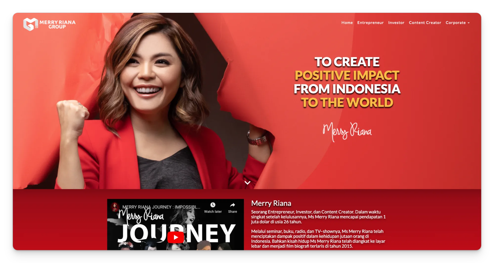 contoh website pribadi dari seorang content creator bernama merry riana