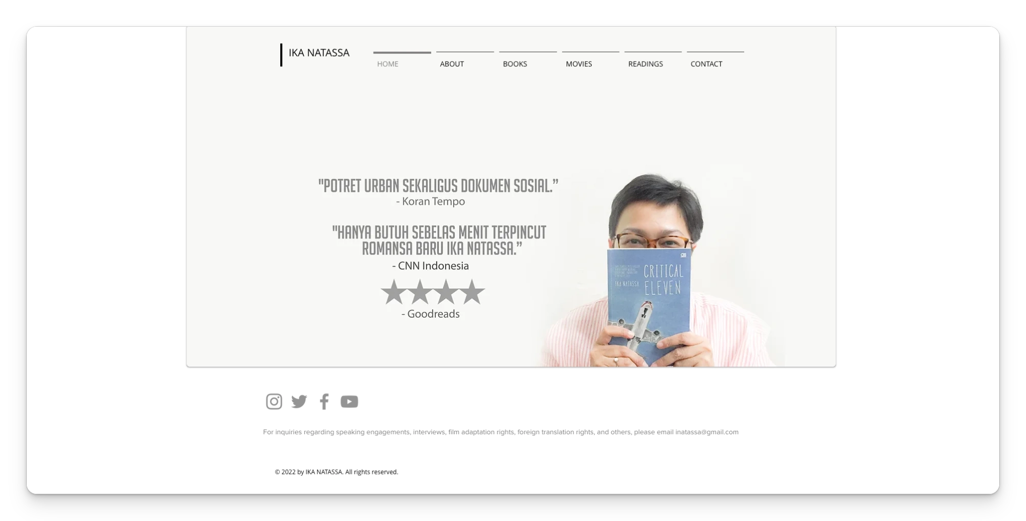 contoh website pribadi dari seorang penulis buku dan konten kreator bernama ika natassa