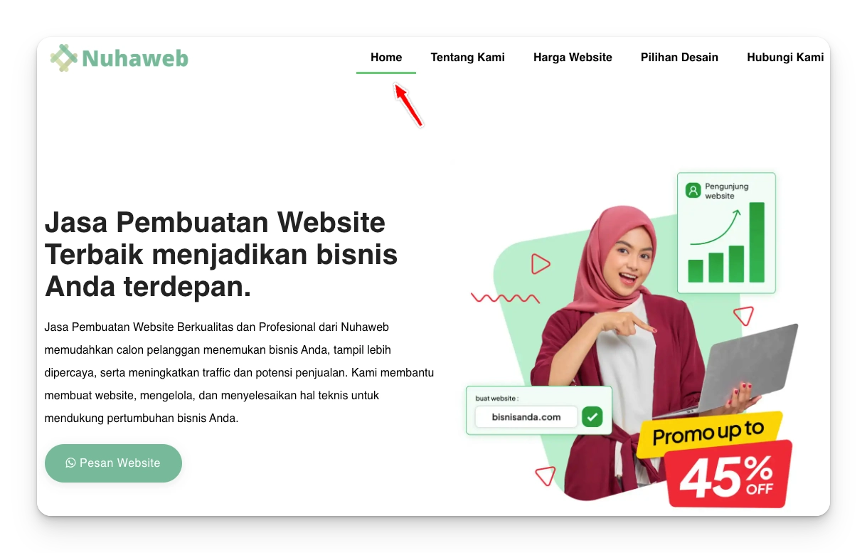 halaman homepage pada website perusahaan