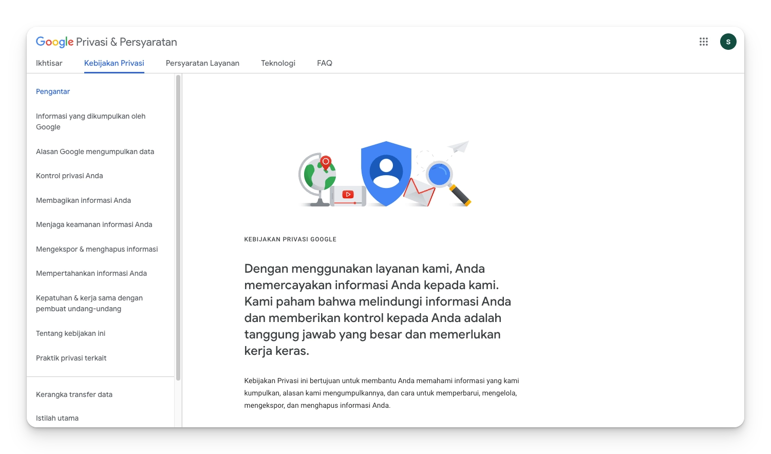 halaman kebijakan privasi pada website